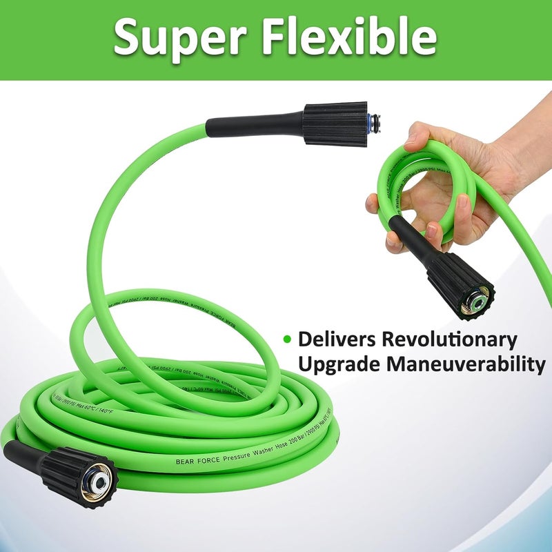 BEAR FORCE Super Flexible Pressure Washer Hose M22 Brass Fitting 32ft 1/4" 2900PSI, Kink Resistant Extension Hose,Power Washer Hose Replacement for Ryobi, Troy Bilt, Greenworks, CRAFTSMAN Most Brand Power Washer - Image 3